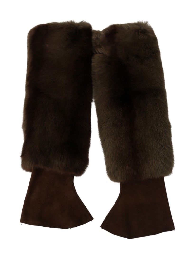 Dolce & Gabbana Brown elbow-length fingerless fur gloves