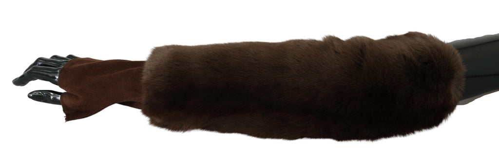 Dolce & Gabbana Brown elbow-length fingerless fur gloves