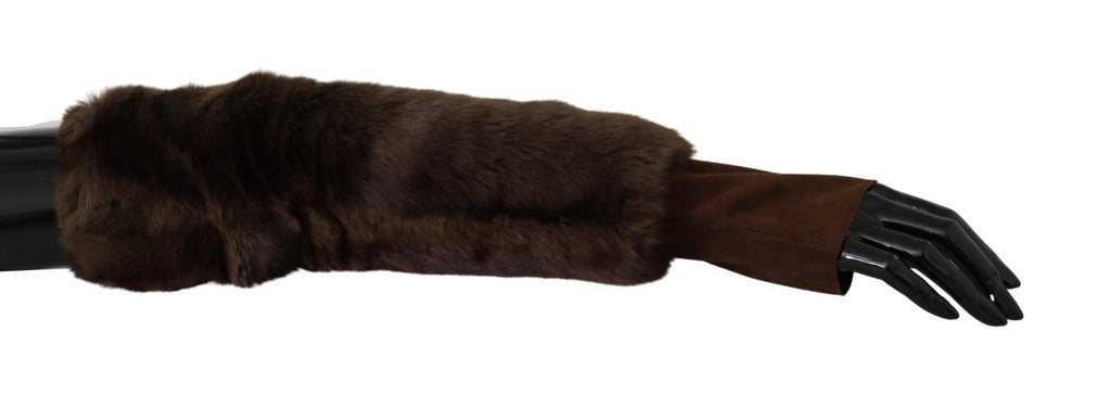 Dolce & Gabbana Brown elbow-length fingerless fur gloves