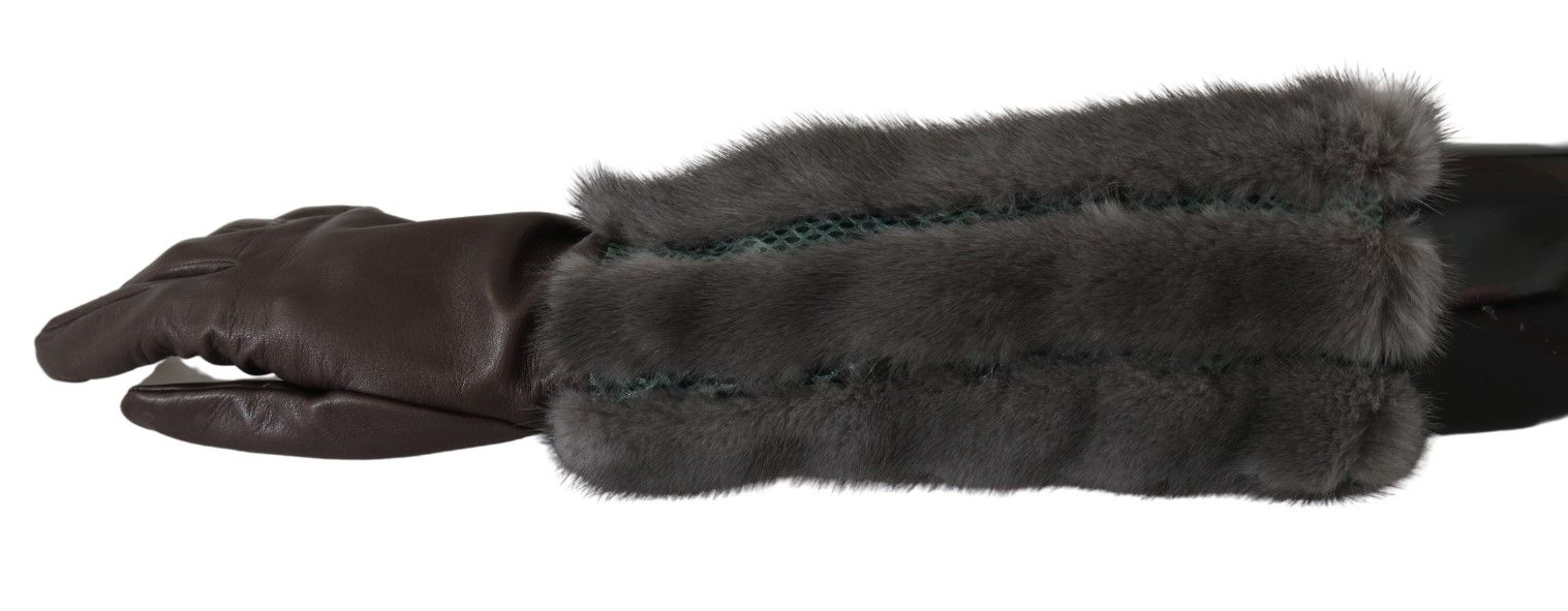 Dolce & Gabbana Brown Leather and Fur Mid-Length Gloves