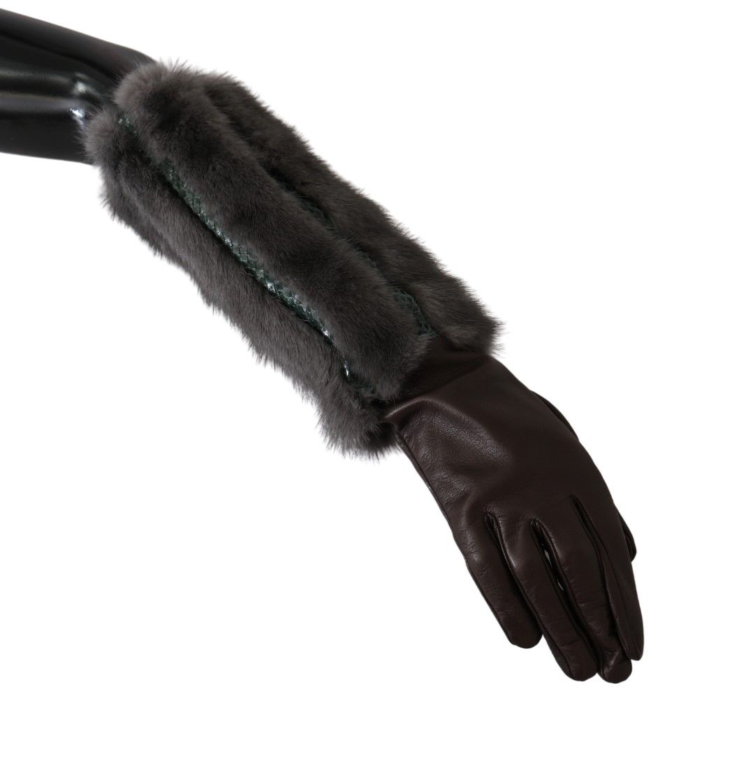 Dolce & Gabbana Brown Leather and Fur Mid-Length Gloves
