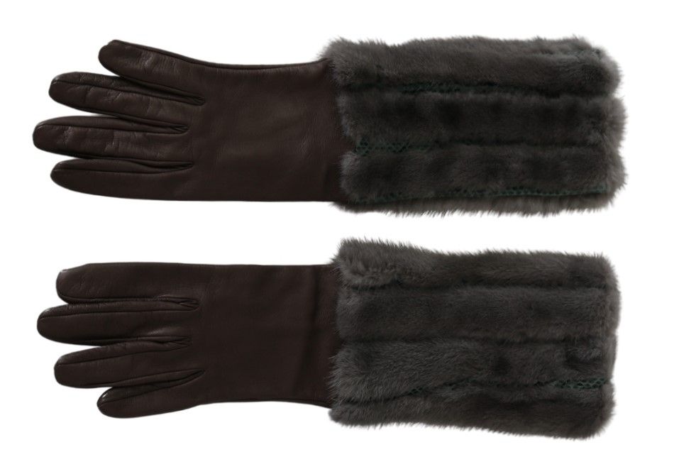 Dolce & Gabbana Brown Leather and Fur Mid-Length Gloves