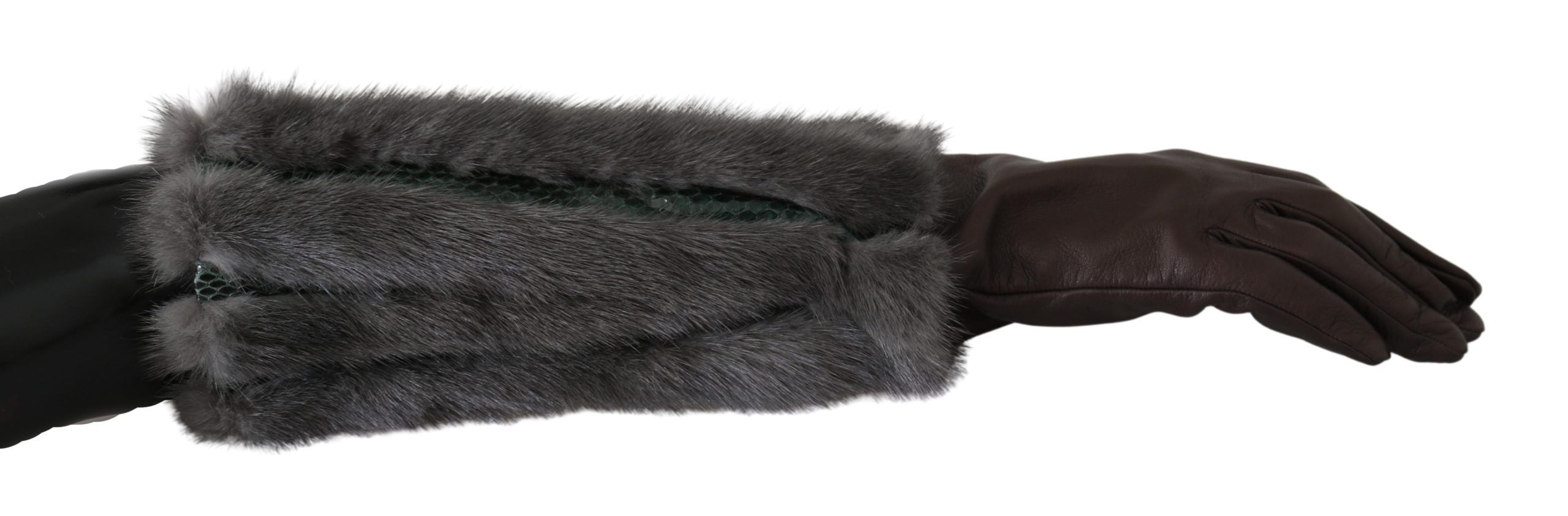 Dolce & Gabbana Brown Leather and Fur Mid-Length Gloves
