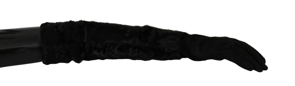 Dolce & Gabbana Black Elbow-Length Suede Mittens