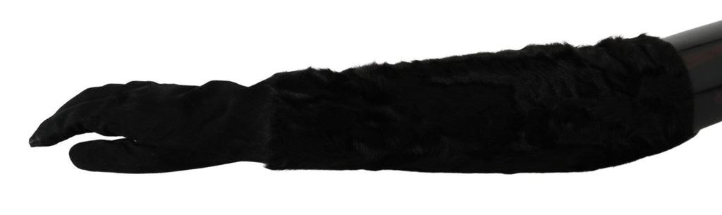 Dolce & Gabbana Black Elbow-Length Suede Mittens