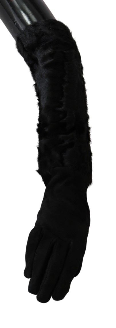 Dolce & Gabbana Black Elbow-Length Suede Mittens