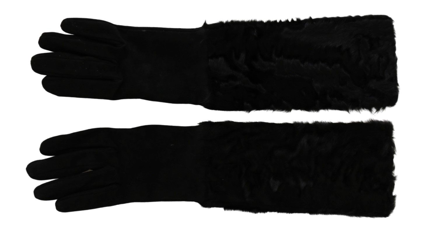 Dolce & Gabbana Black Elbow-Length Suede Mittens