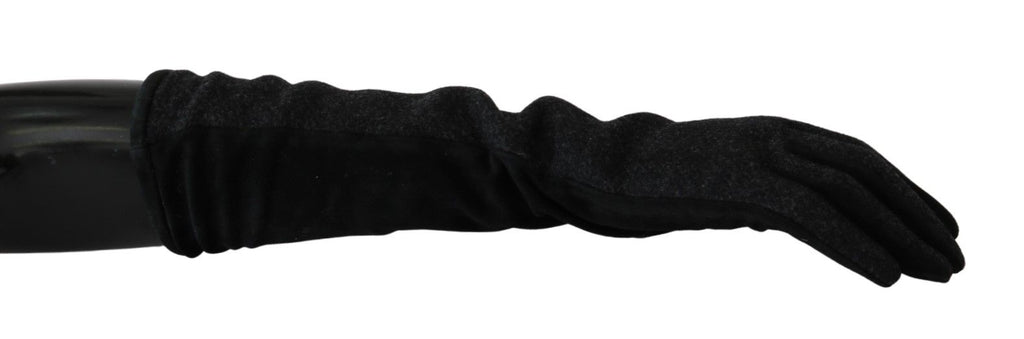Dolce & Gabbana Black Gray Mid-Arm Length Wool Gloves
