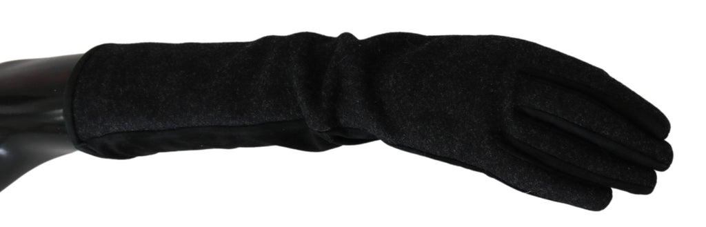 Dolce & Gabbana Black Gray Mid-Arm Length Wool Gloves