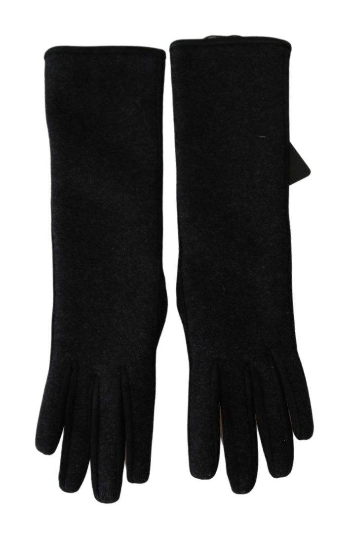 Dolce & Gabbana Black Gray Mid-Arm Length Wool Gloves