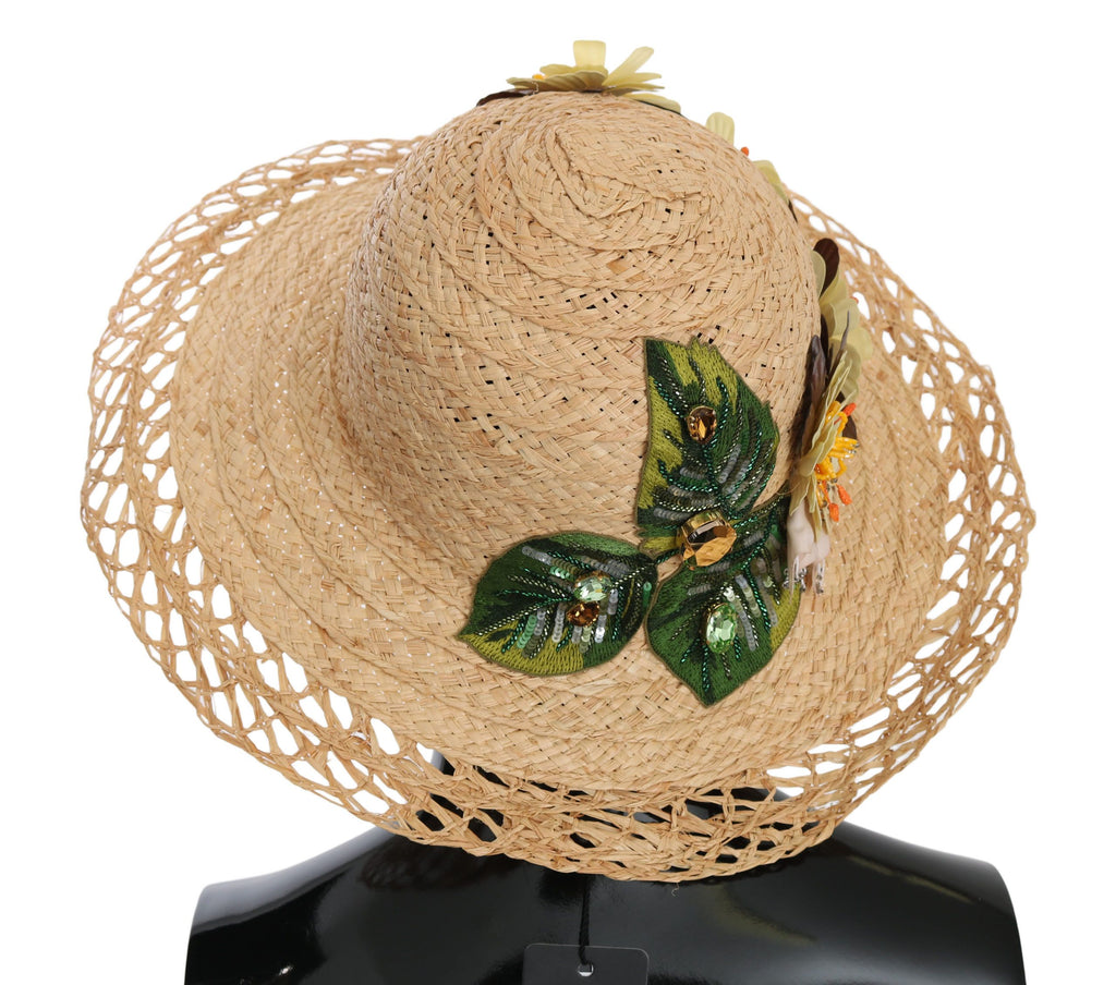Dolce & Gabbana Beige Wide Brim Floral Bucket Hat