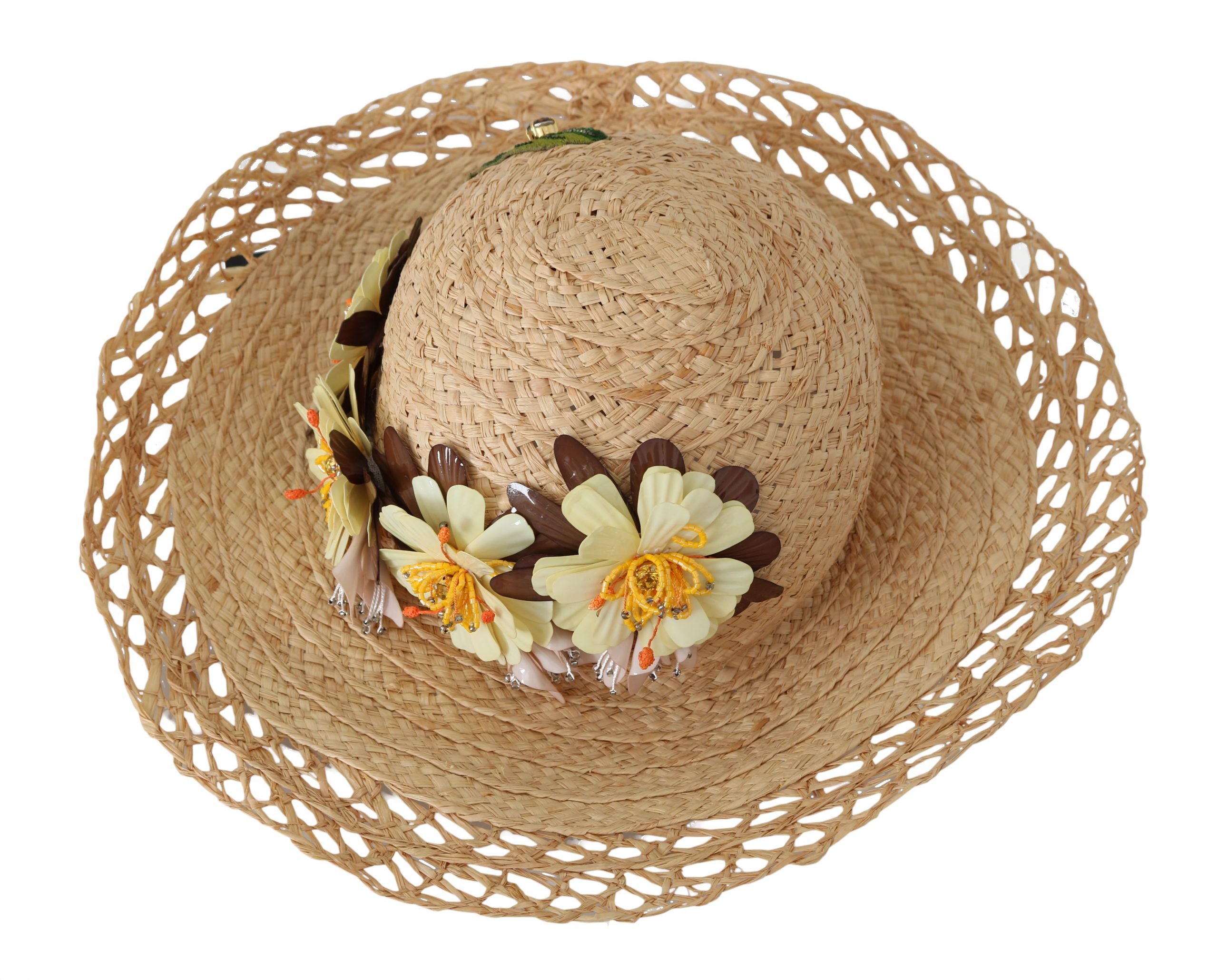 Dolce & Gabbana Beige Wide Brim Floral Bucket Hat