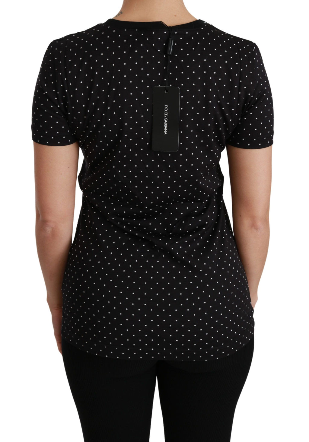 Dolce & Gabbana Schwarzes gepunktetes Baumwoll-T-Shirt mit Rundhalsausschnitt