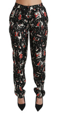 Dolce & Gabbana Black Mid-Rise Silk Instrument Trousers