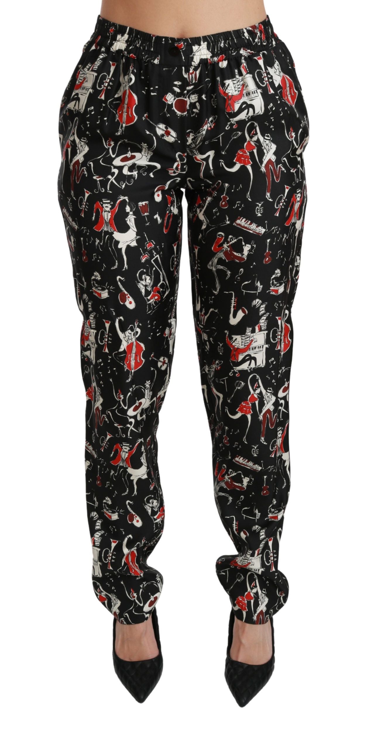Dolce & Gabbana Black Mid-Rise Silk Instrument Trousers