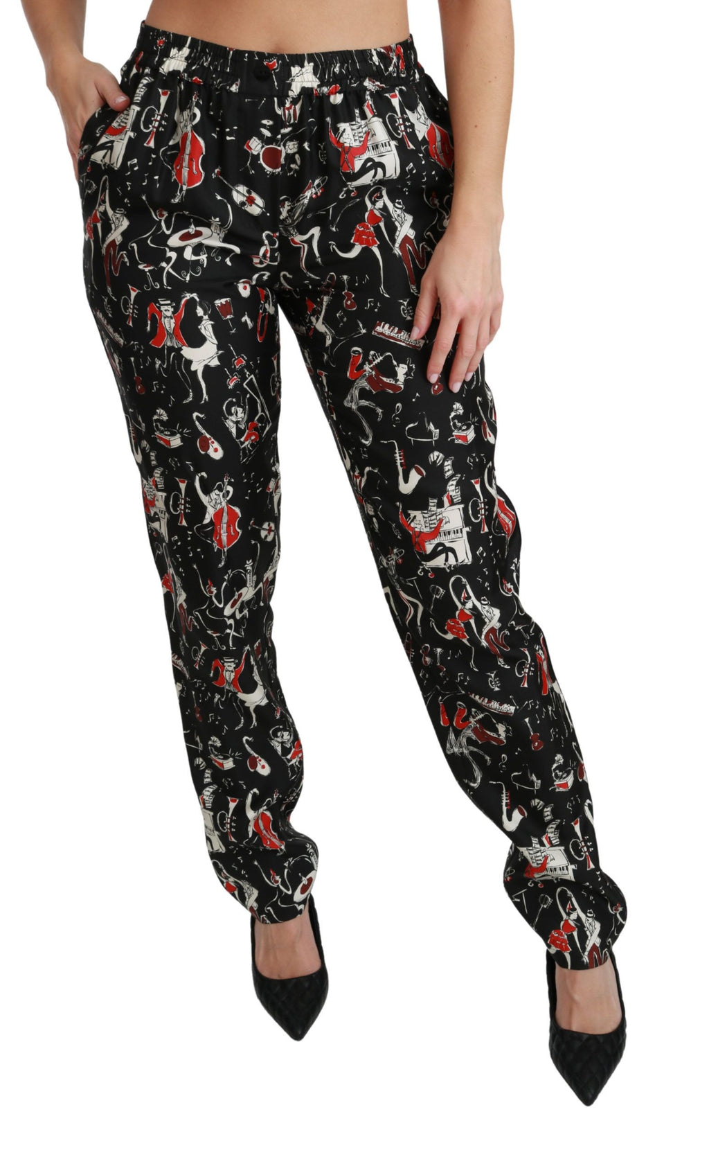 Dolce & Gabbana Black Mid-Rise Silk Instrument Trousers