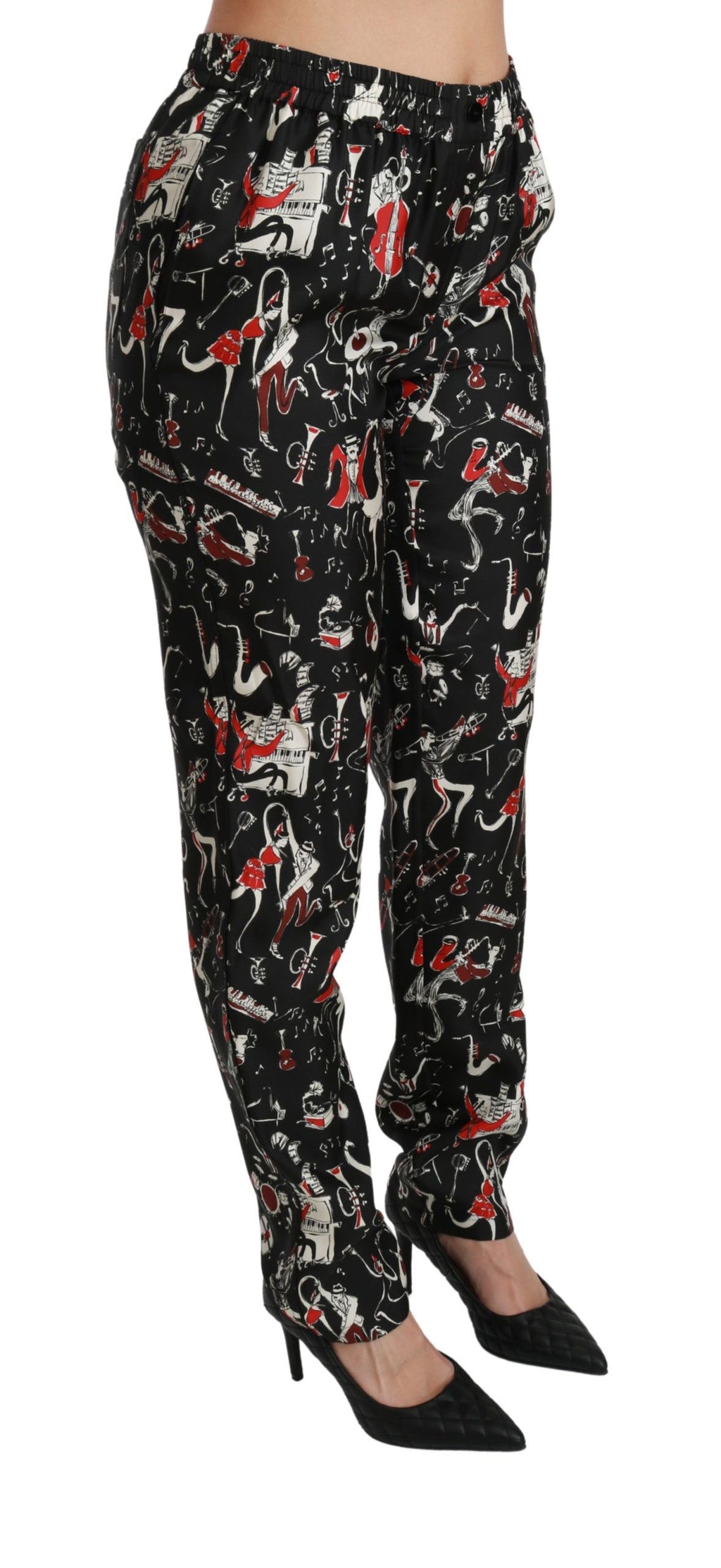 Dolce & Gabbana Black Mid-Rise Silk Instrument Trousers