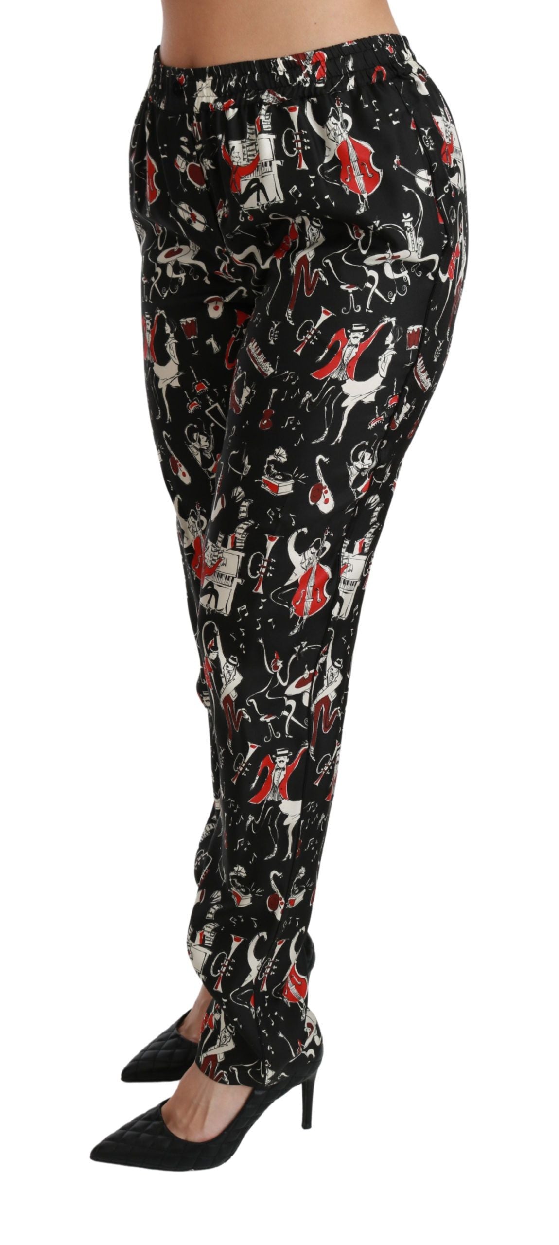 Dolce & Gabbana Black Mid-Rise Silk Instrument Trousers