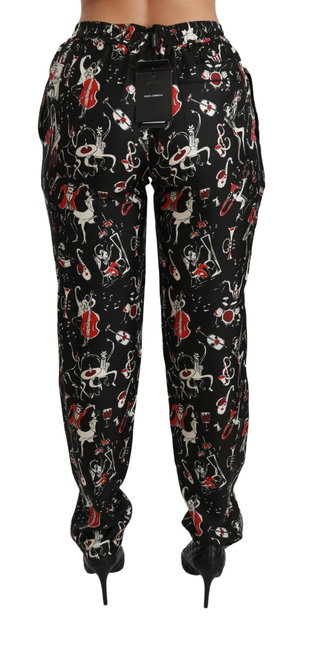 Dolce & Gabbana Black Mid-Rise Silk Instrument Trousers
