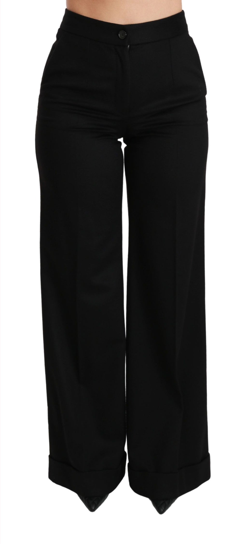 Dolce & Gabbana Schwarze Schlaghosen mit weitem Bein aus Kaschmir