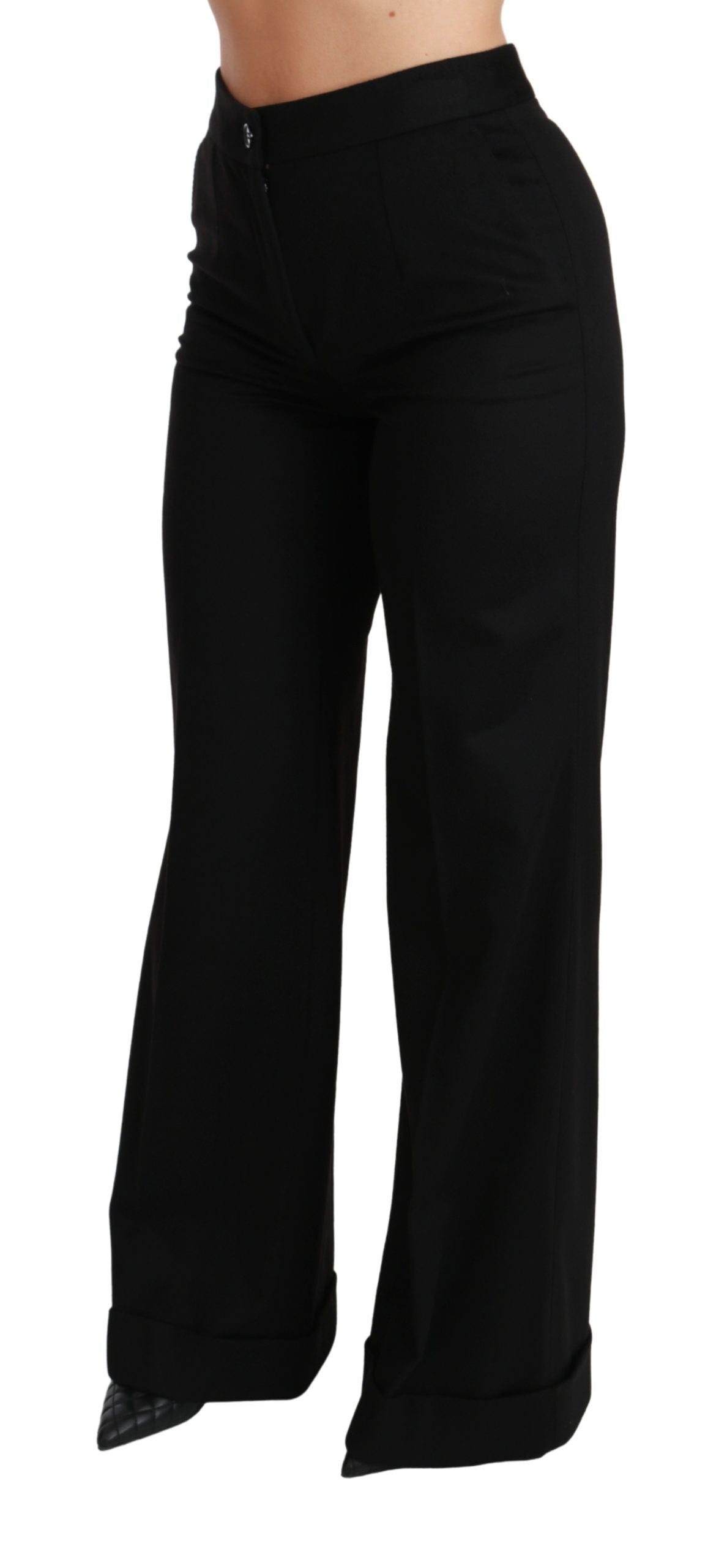 Dolce & Gabbana Schwarze Schlaghosen mit weitem Bein aus Kaschmir