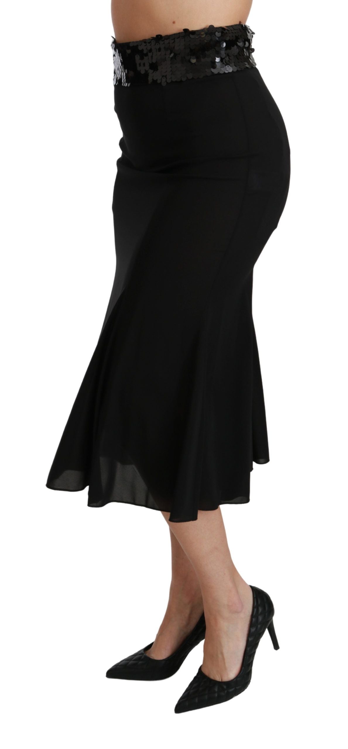 Dolce & Gabbana Schwarzer Midi-Seidenrock mit hoher Taille und Meerjungfrau