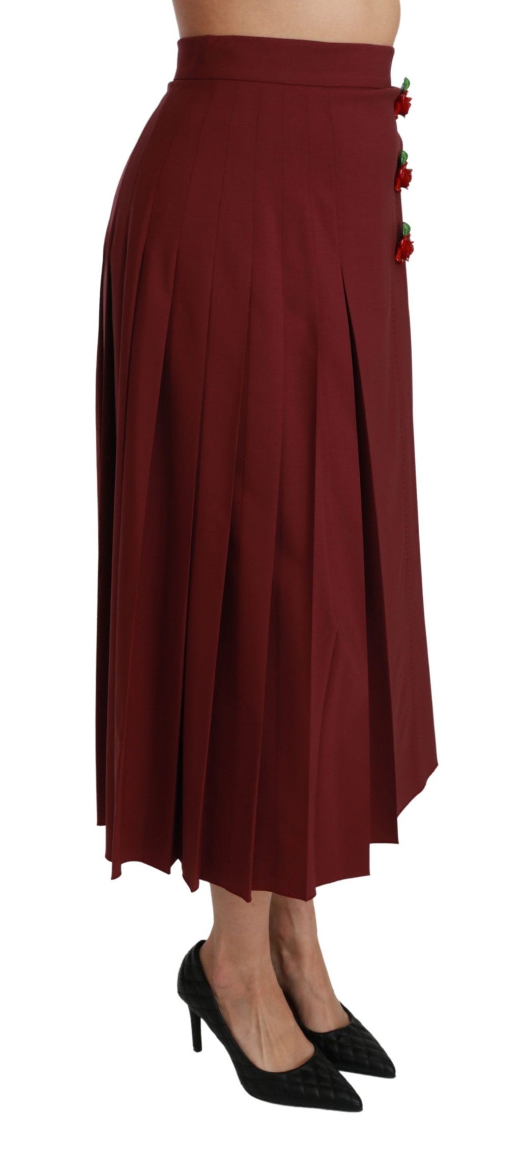 Dolce & Gabbana Red High-Waisted Pleated Wool Maxi Skirt