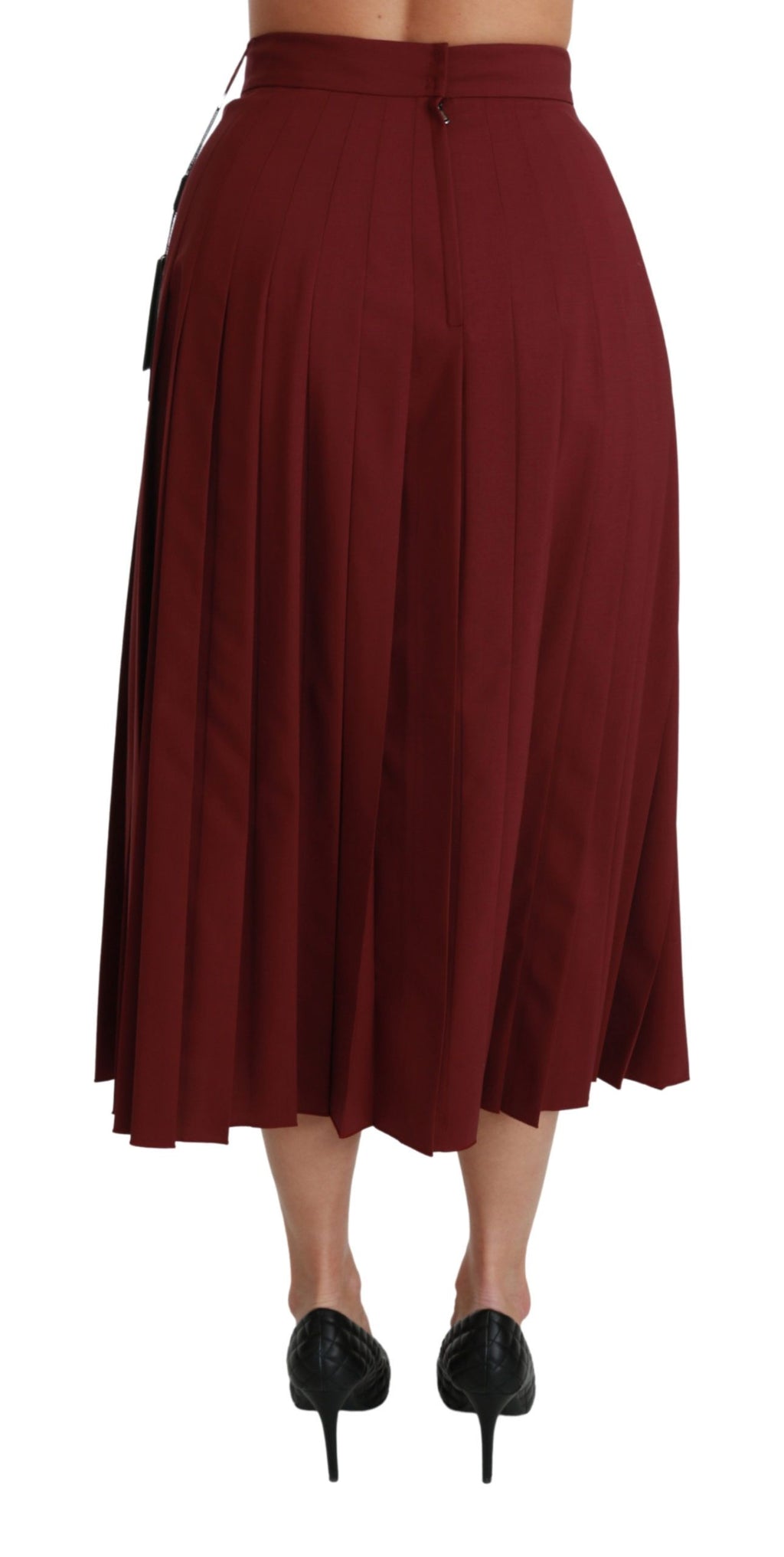 Dolce & Gabbana Red High-Waisted Pleated Wool Maxi Skirt