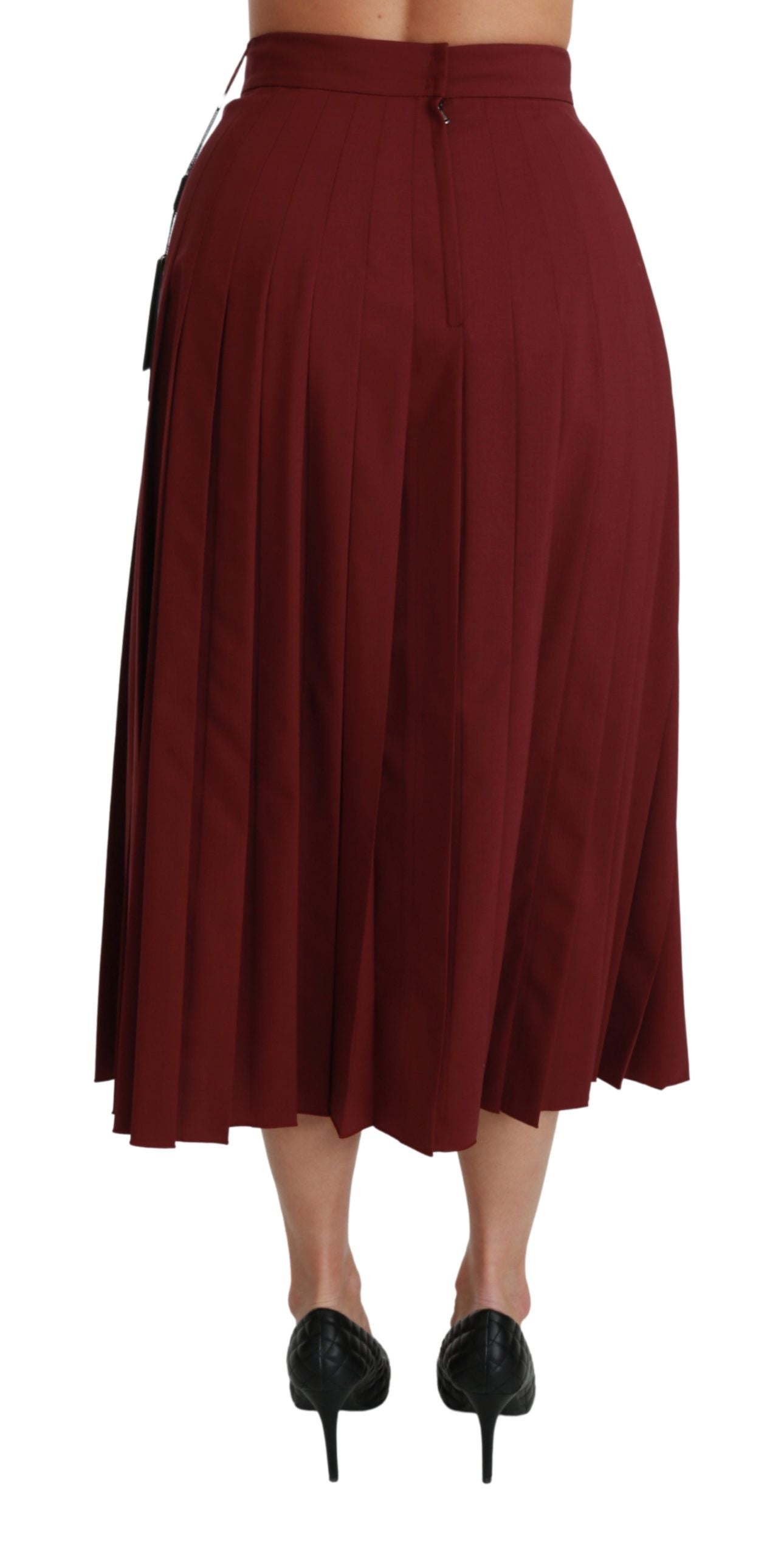 Dolce & Gabbana Red High-Waisted Pleated Wool Maxi Skirt