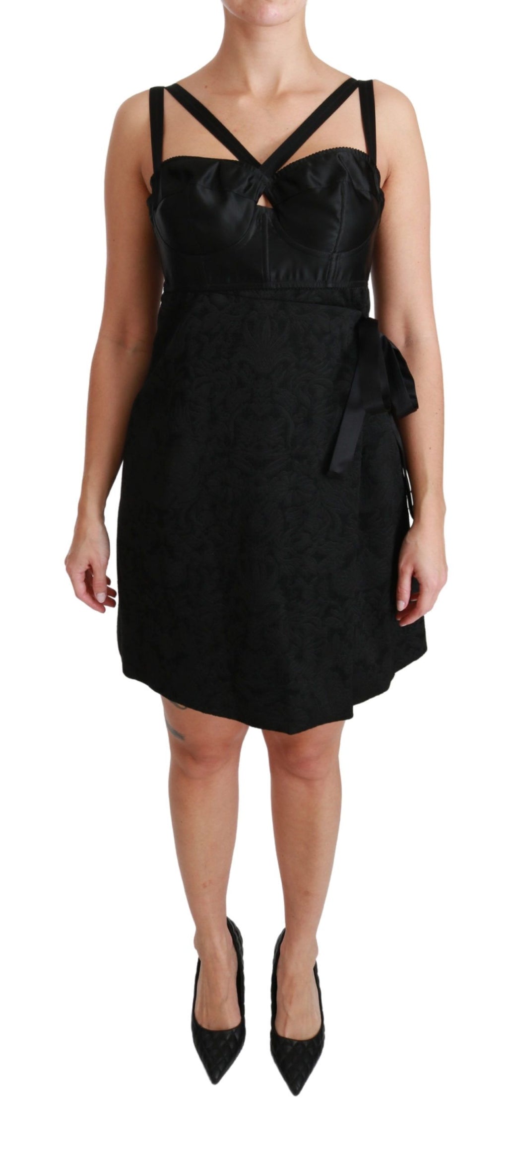 Dolce & Gabbana Schwarzes Stretch-Satin-Jacquard-Minikleid