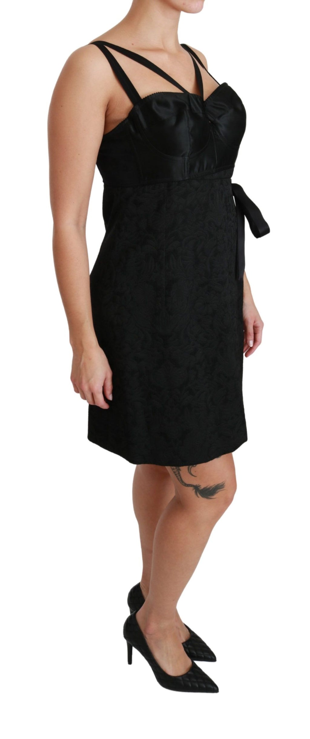 Dolce & Gabbana Schwarzes Stretch-Satin-Jacquard-Minikleid