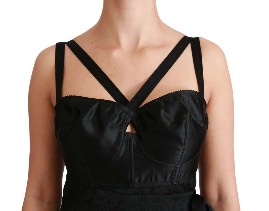 Dolce & Gabbana Schwarzes Stretch-Satin-Jacquard-Minikleid