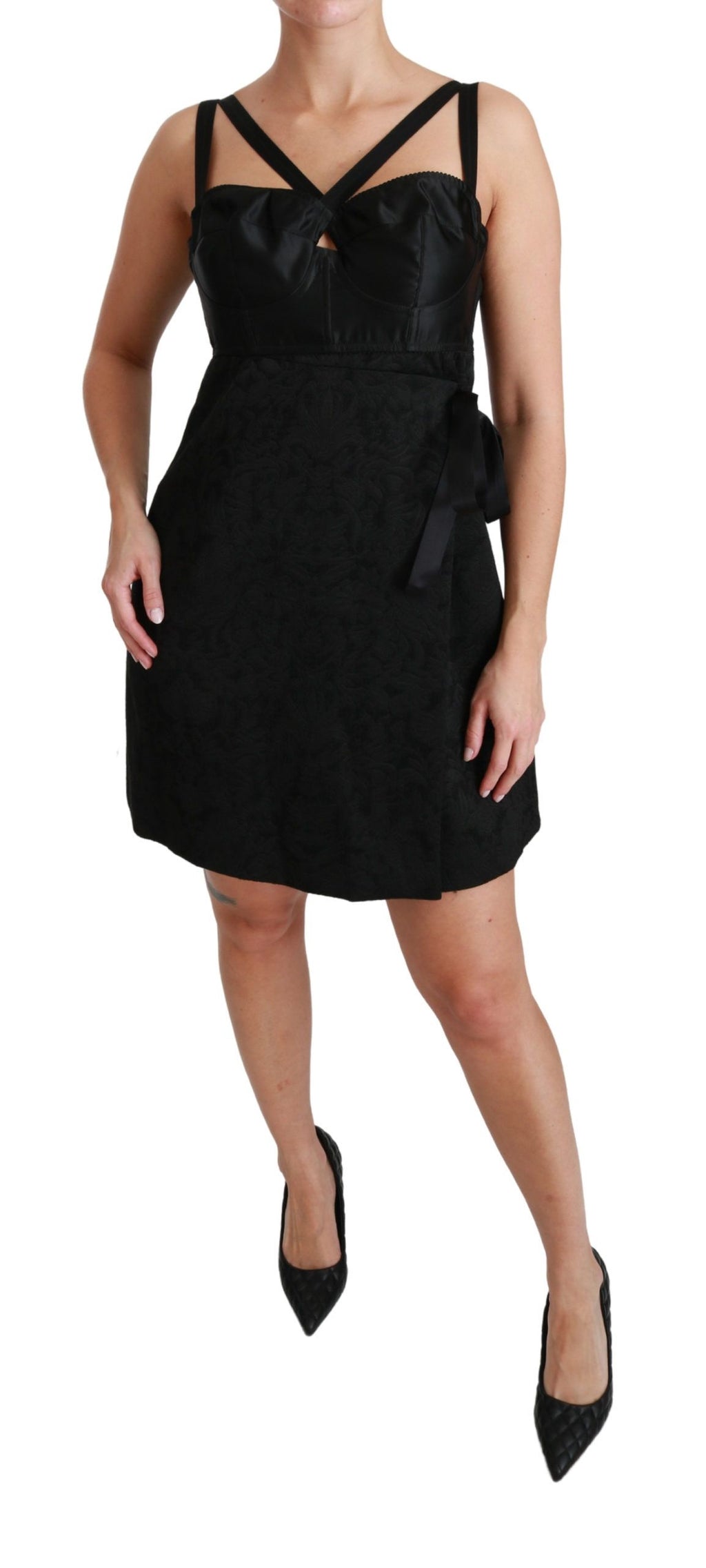 Dolce & Gabbana Schwarzes Stretch-Satin-Jacquard-Minikleid