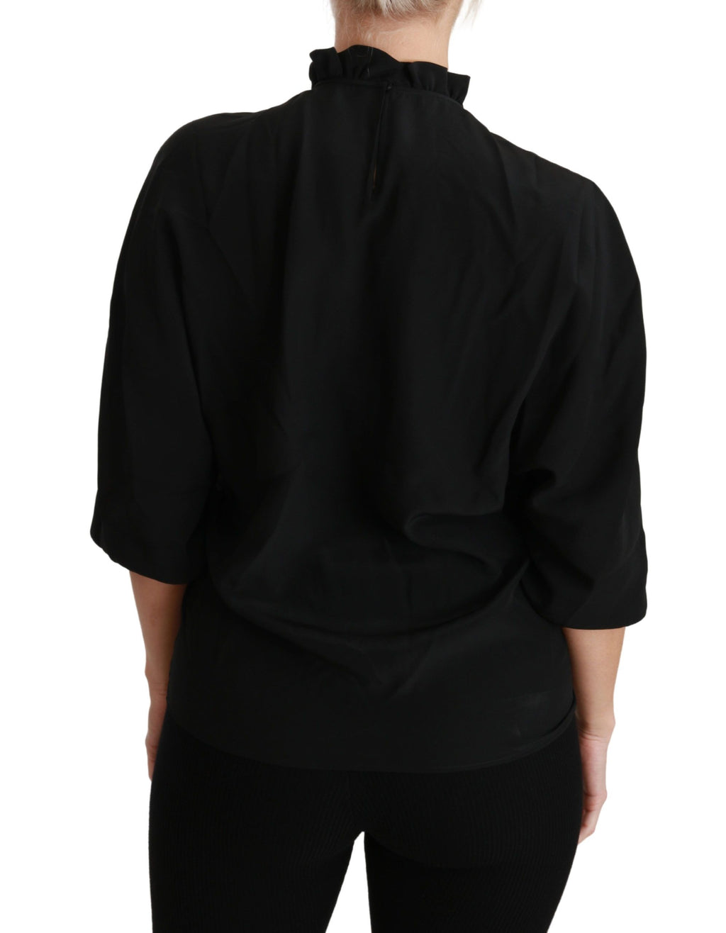Dolce & Gabbana Black Silk Shirt Ruched Top Blouse