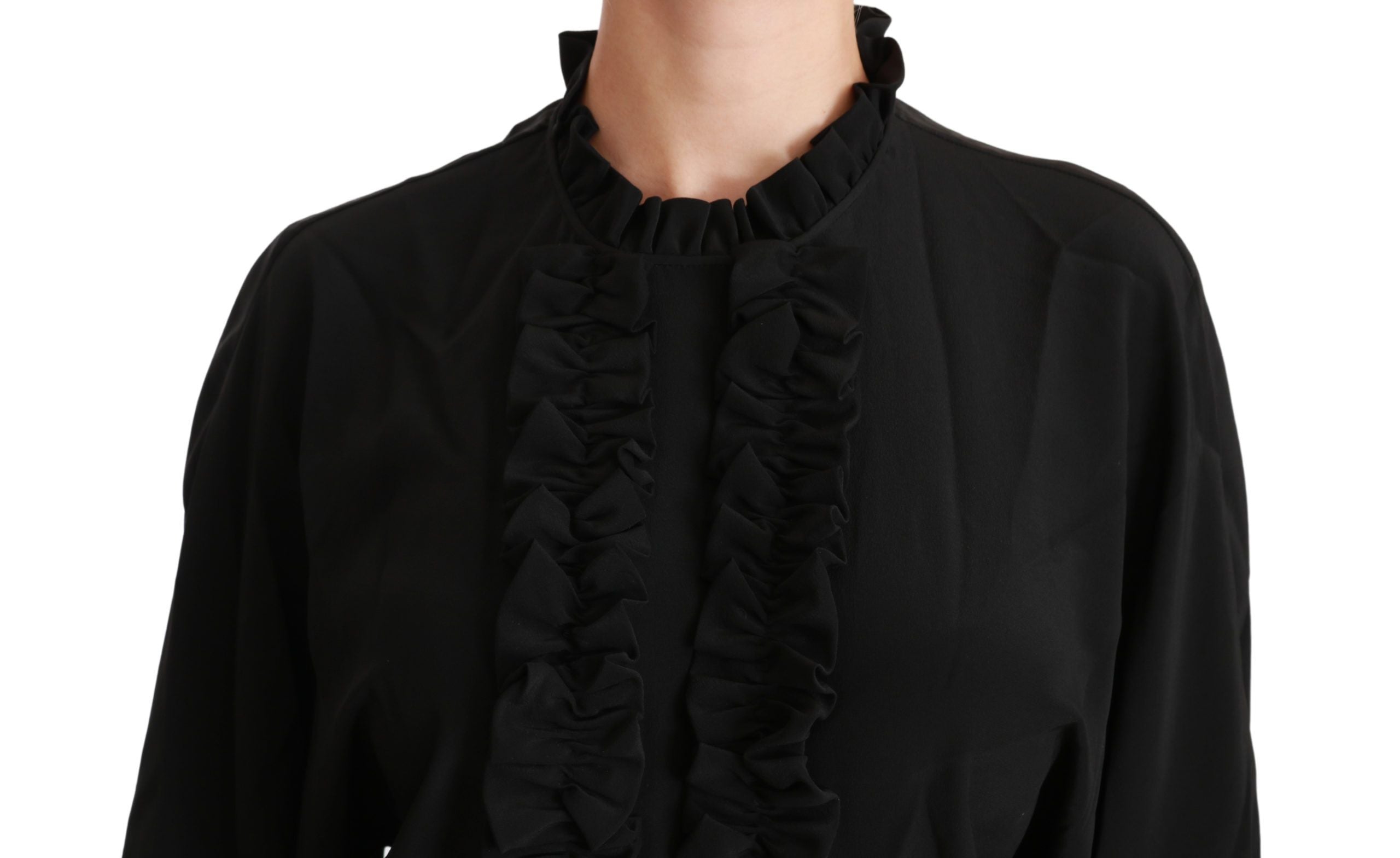 Dolce & Gabbana Black Silk Shirt Ruched Top Blouse