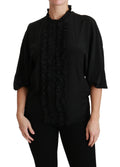 Dolce & Gabbana Black Silk Shirt Ruched Top Blouse