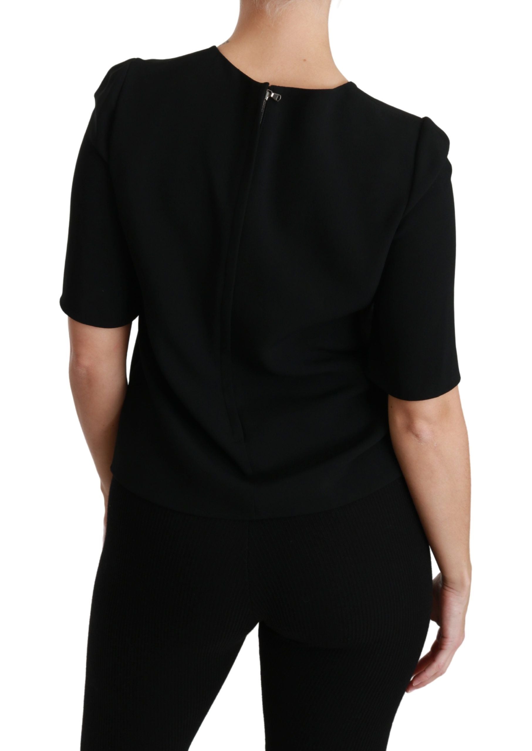 Dolce & Gabbana Schwarzes kurzärmeliges Freizeittop Stretchbluse