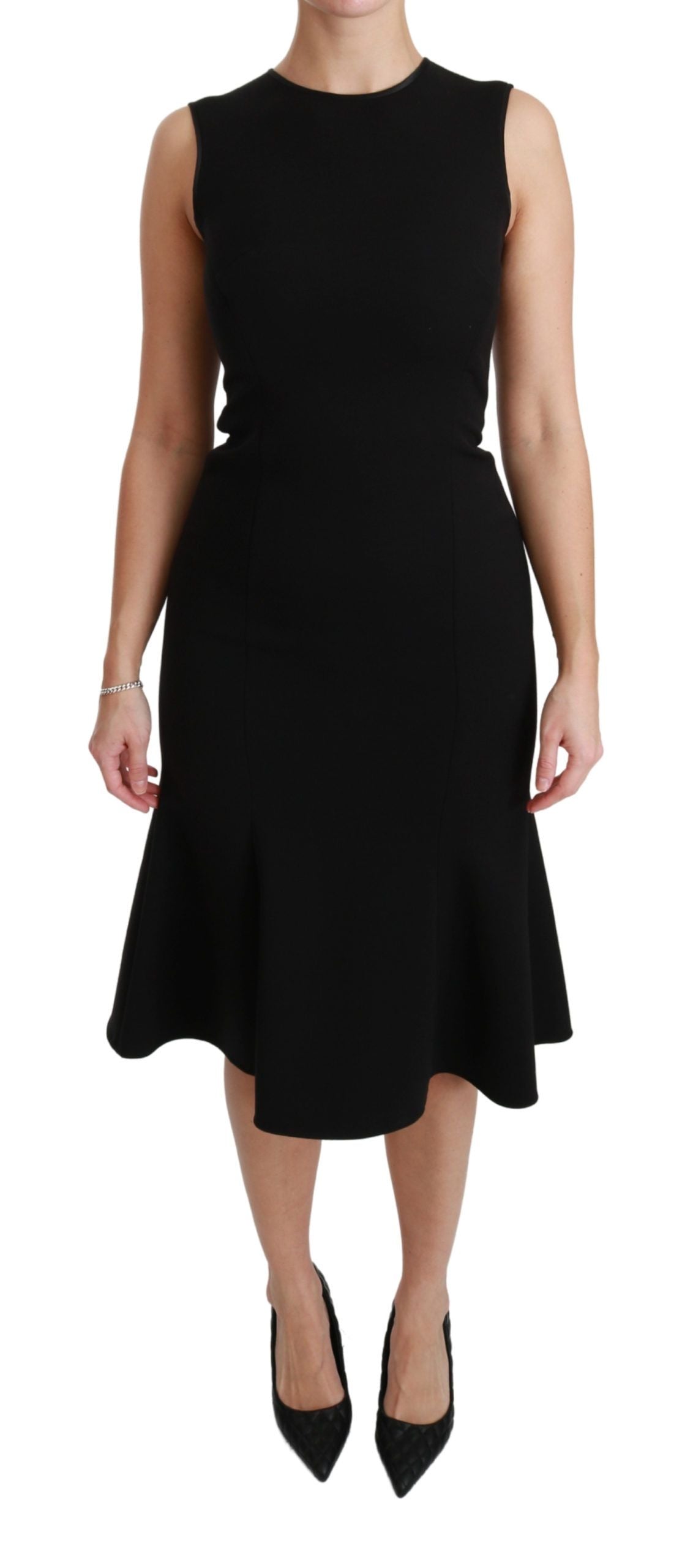 Dolce & Gabbana Black Flared Wool Stretch Sheath Dress