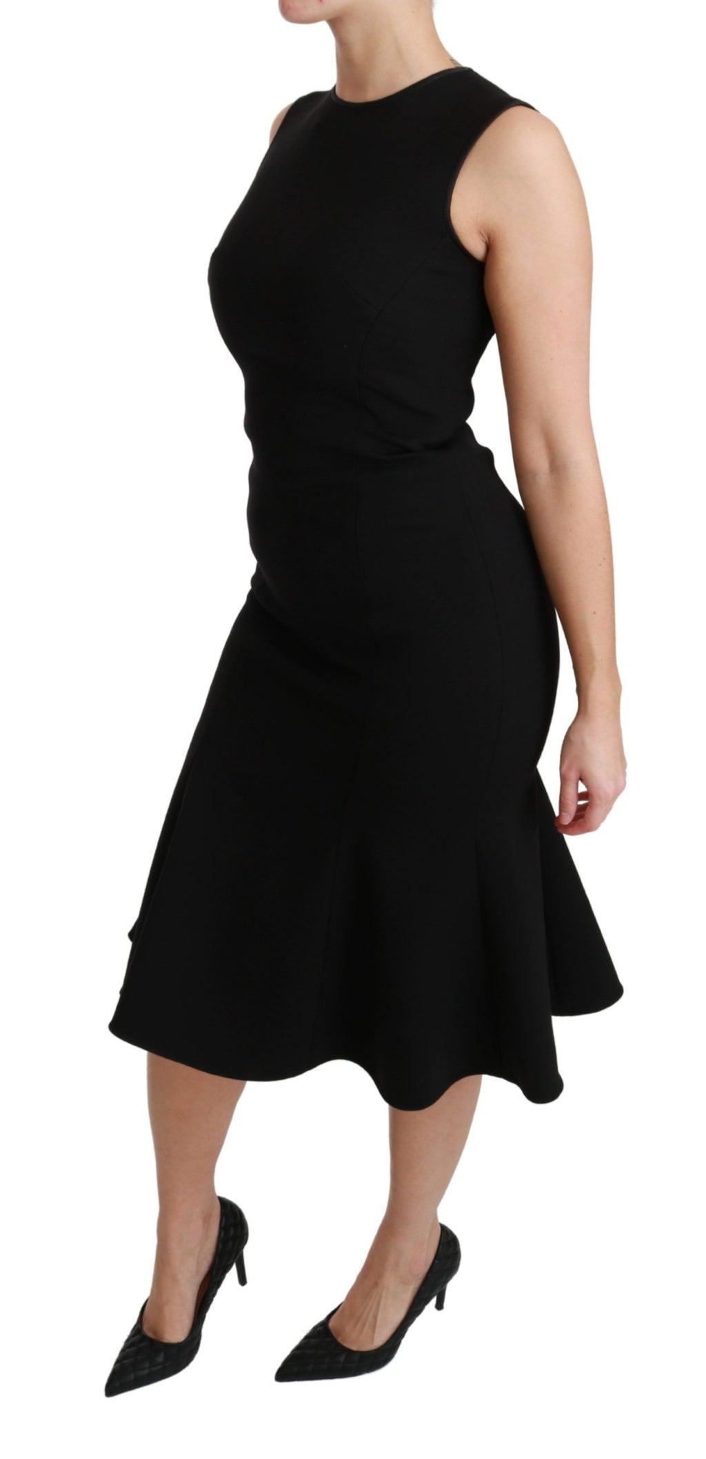 Dolce & Gabbana Black Flared Wool Stretch Sheath Dress