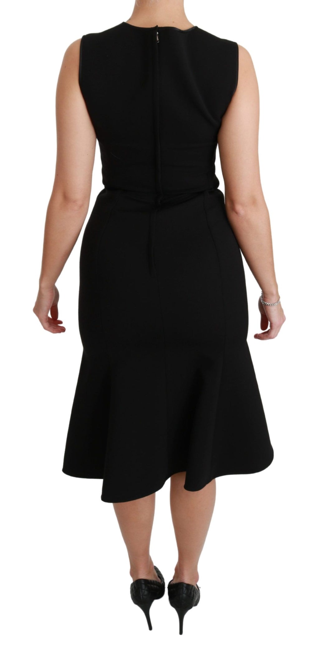 Dolce & Gabbana Black Flared Wool Stretch Sheath Dress