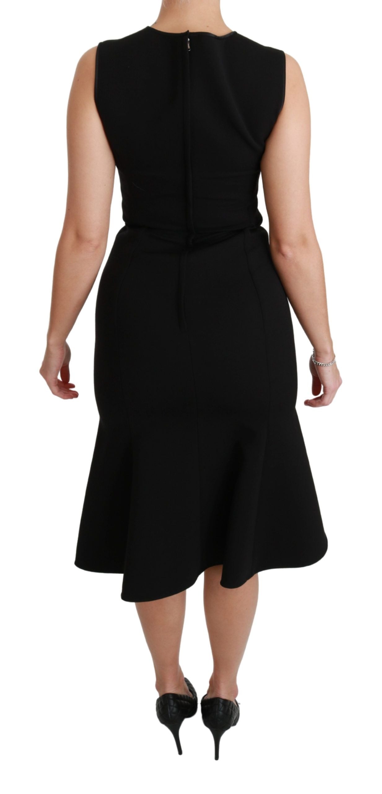 Dolce & Gabbana Black Flared Wool Stretch Sheath Dress