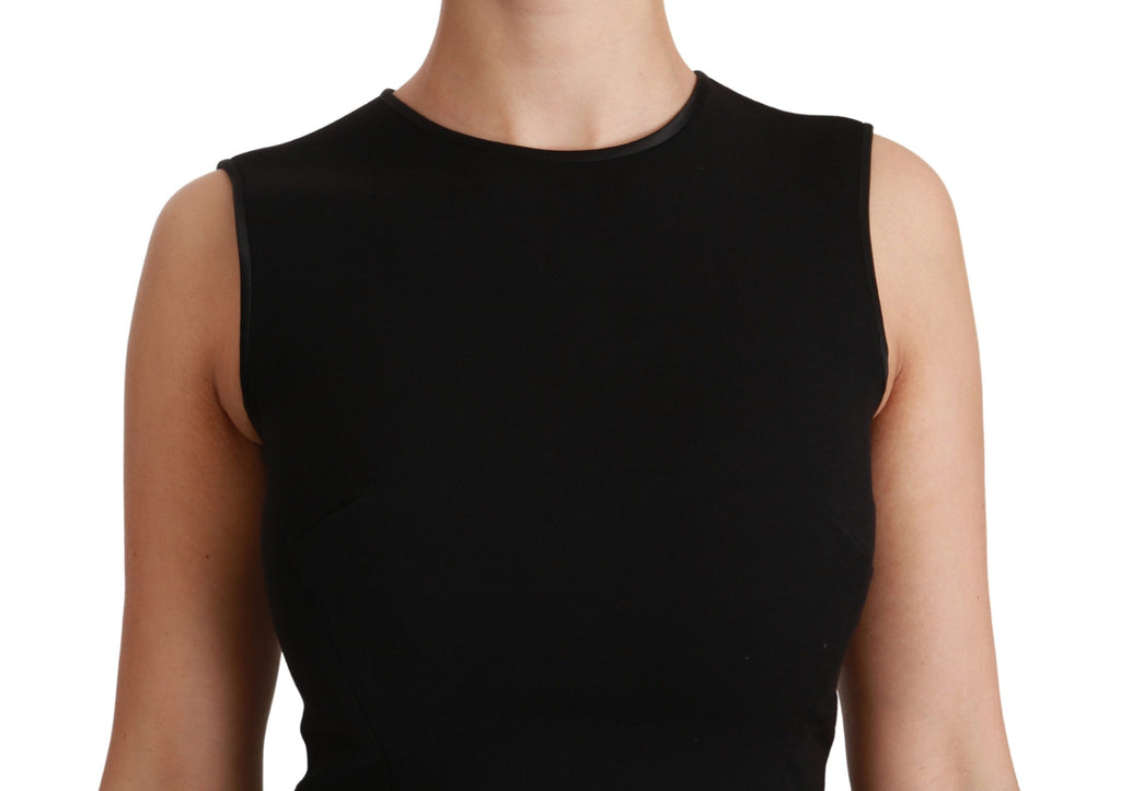 Dolce & Gabbana Black Flared Wool Stretch Sheath Dress