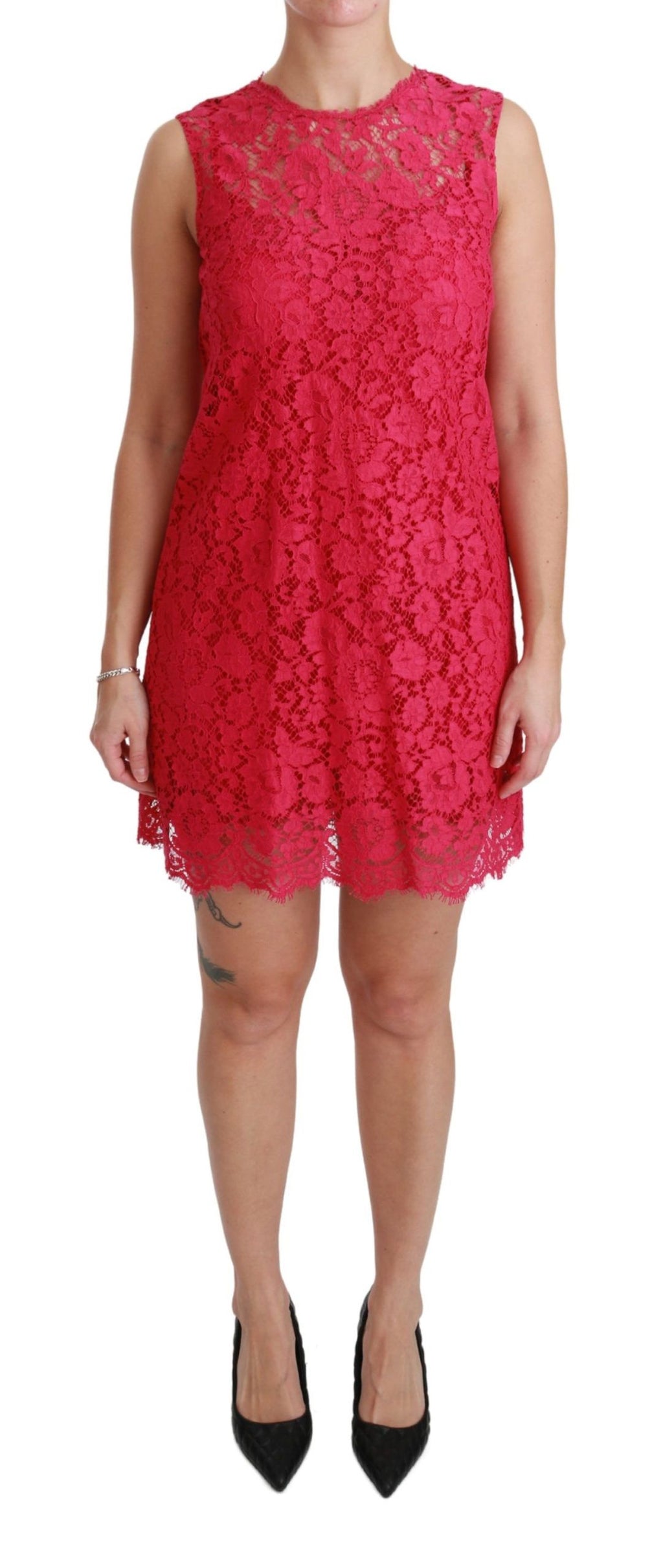 Dolce & Gabbana Rosa geblümtes Spitzen-Minikleid in Shiftform