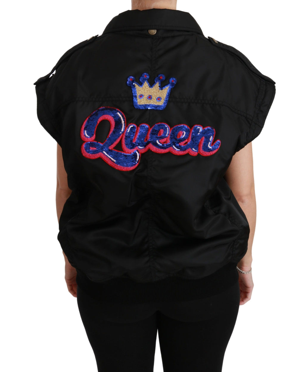 Dolce & Gabbana Black Queen Crown Sequin Bomber Jacket