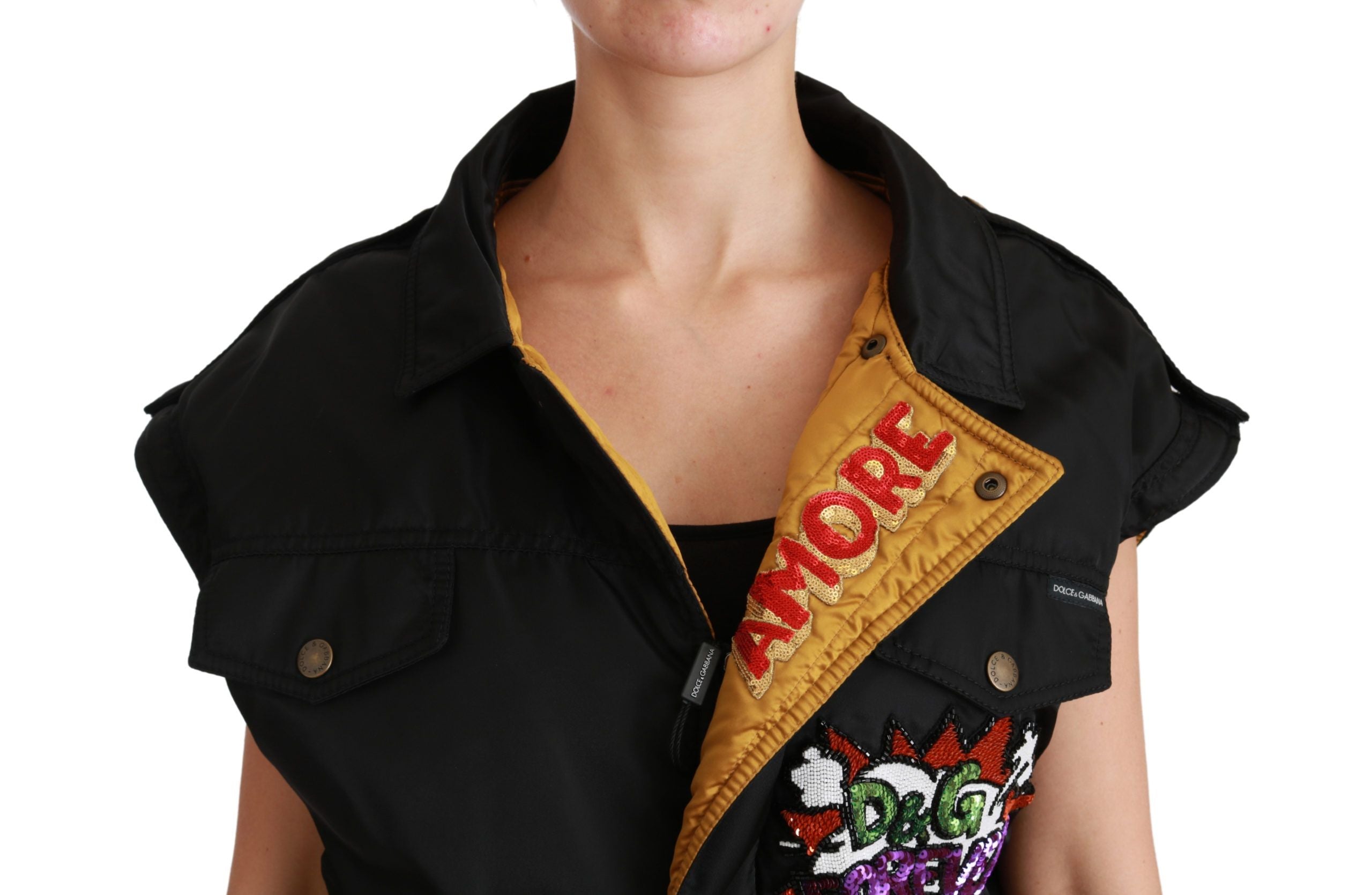 Dolce & Gabbana Black Queen Crown Sequin Bomber Jacket