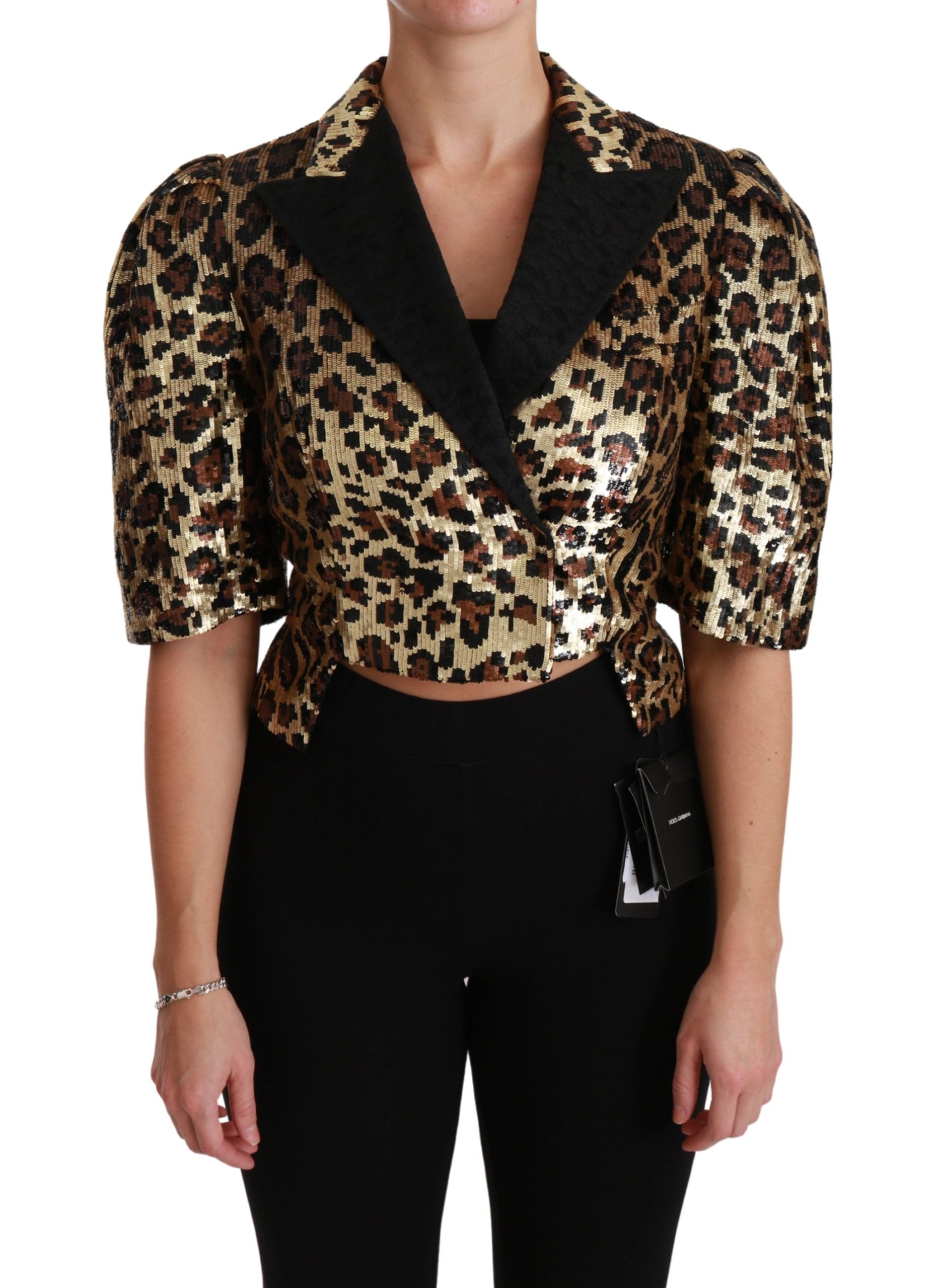 Dolce & Gabbana Blazer Gold Leopard Sequin Jacket