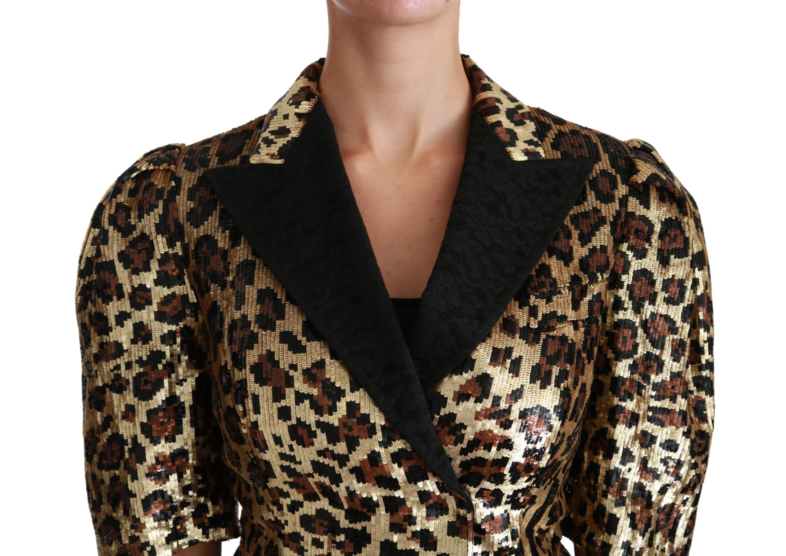 Dolce & Gabbana Blazer Gold Leopard Sequin Jacket