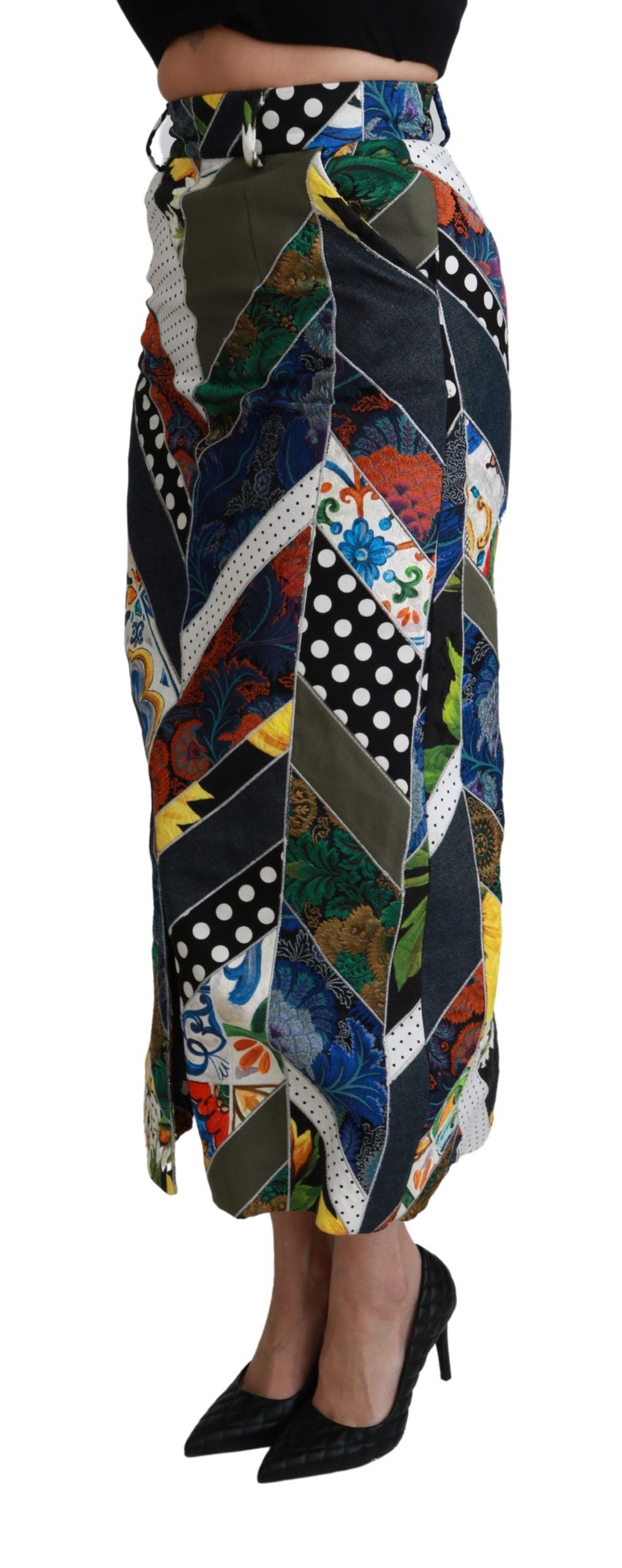 Dolce & Gabbana Multicolor Geometrischer Maxirock aus Seide mit hoher Taille