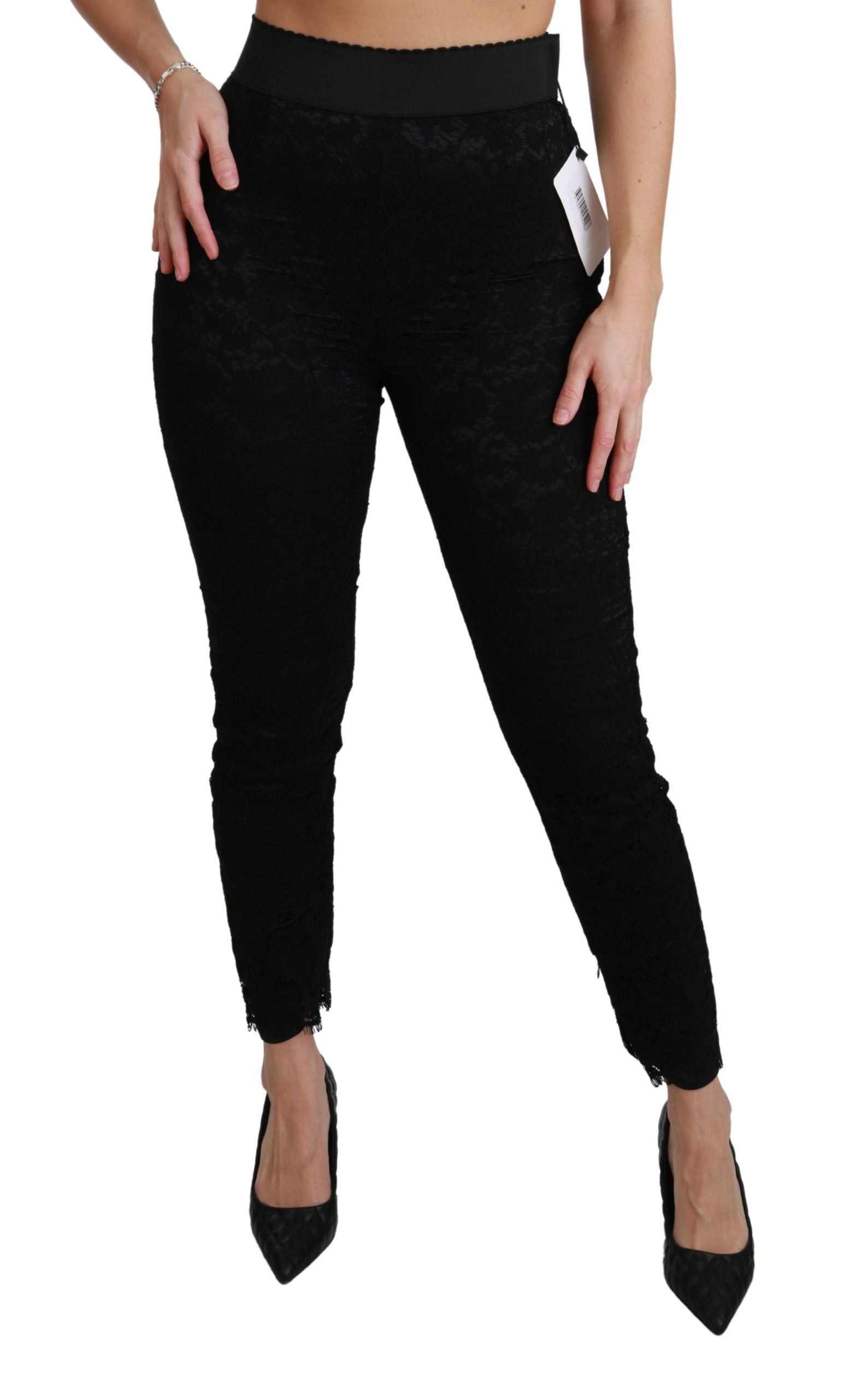Dolce & Gabbana Black high-waisted cotton skinny trousers with lace