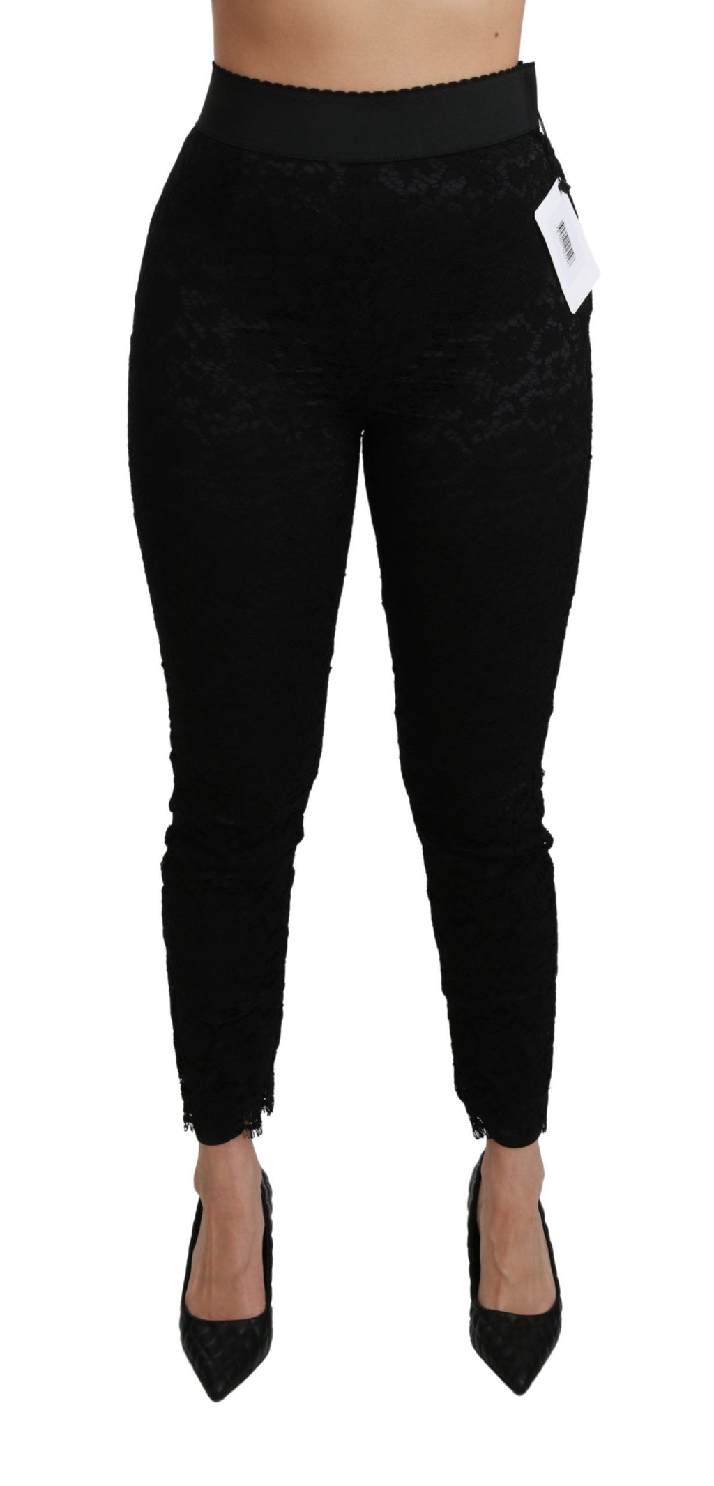 Dolce & Gabbana Black high-waisted cotton skinny trousers with lace